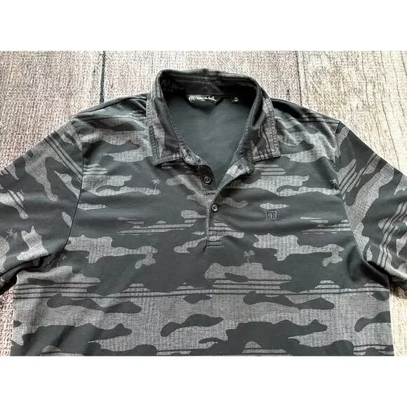 Travis Mathew Camouflage Polo Shirt Mens XXL Black Gray Cotton Polyester - Picture 2 of 8